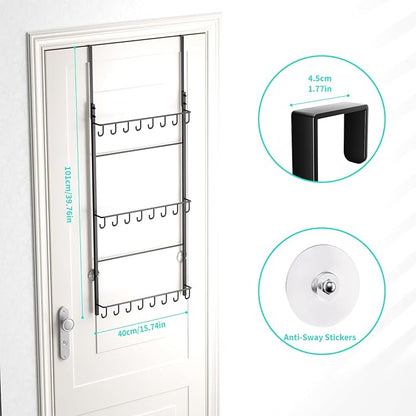 HapiRm Over Door Hat Rack - 3 Tier Wall Mounted Hat Organizer with 24 Hooks, Baseball Cap Organizer Storage Holds up to 24 Caps for Door, Bedroom, Closet