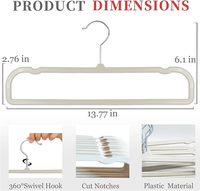 Slim Plastic Pants Hangers (Non-Velvet),Thin Space-Saving Trouser Hanger,Jeans Hangers with 360° Swivel Chrome Hook,Clothes Organizers for Slacks Scarf Trousers Ties,13.77inch