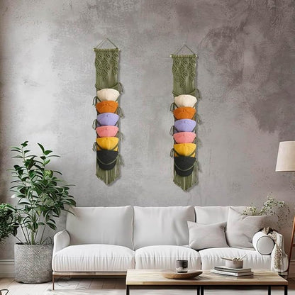 Macrame Cap Holder, Boho Hats Organizer for Baseball Caps, Hand Woven Hats Display Organizer Over Door, Hat Rack for Wall Home Hanging Decoration (Green 39in)