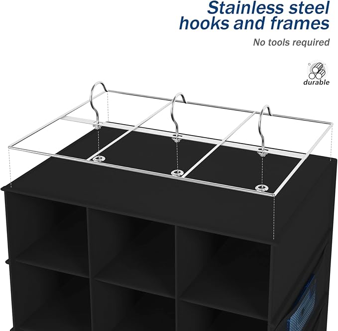 Hanging Shoe Organizer for Closet,18+2 Sections Hanging Shoe Closet Organizers and Storage with 10 Mesh Pockets, Boot Storage, Black