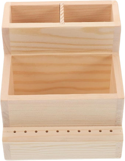 Healeved Nail Polish Storage Organizer Box - Large Wooden Beauty Tool Storage Box with Compartments for Manicure Drill Bits and Accessories - Compact 4.53X4.72X3.94 Inch Case for Home and Salon