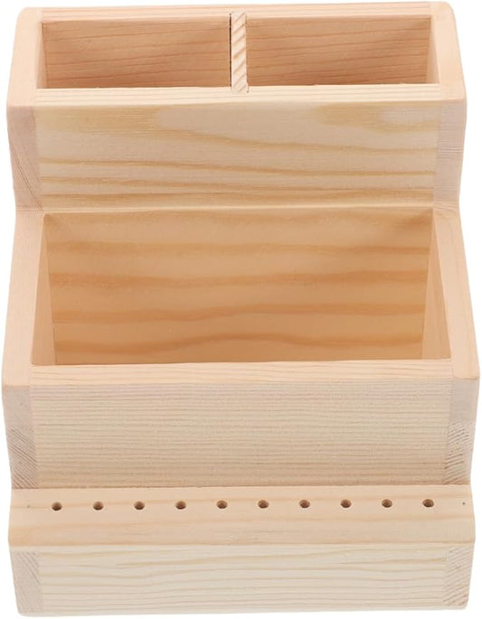 Healeved Nail Polish Storage Organizer Box - Large Wooden Beauty Tool Storage Box with Compartments for Manicure Drill Bits and Accessories - Compact 4.53X4.72X3.94 Inch Case for Home and Salon