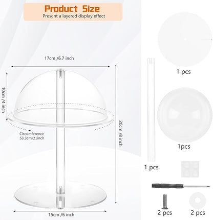 Acrylic Hat Display Stand, 8'' Clear Domed Baseball Cap Rack, Durable Tabletop Cowboy Hat Holder Wig Stand Hat Organizer Stand for Closet, Vendors, Counter, Salons