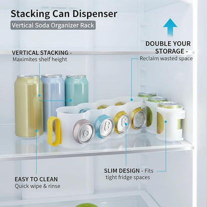 Stacking Can Dispenser for Refrigerator, Slim Vertical Soda Organizer Rack to Maximize Shelf Space, Durable PP Plastic Storage Holder for Pantry & Kitchen