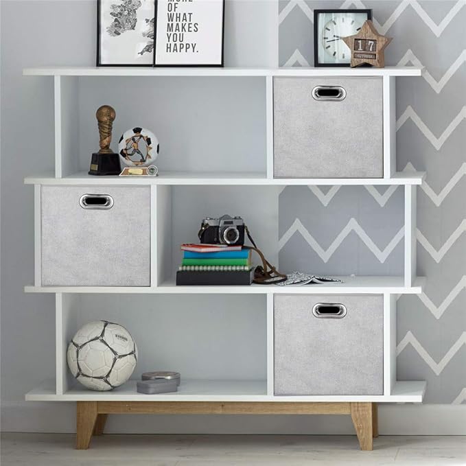 13 inch Storage Cubes Bins Grey White Fabic Storage Cubes Inserts Foldable Cloth Storage Boxes Collapsible Storage Baskets Drawer for Cube Organizer ,QY-SC07-6