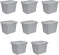 Sterilite 18 Gal Storage Tote, Stackable Bin with Lid, Plastic Container to Organize Clothes in Closet, Basement, Gray Base and Lid, 8-Pack