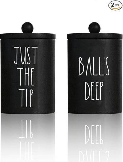Farmhouse Apothecary Jars, Qtip & Cotton Ball Holder with Lids, Funny Rustic Cotton Swab Canisters for Bathroom Decor Storage Organization (Black)