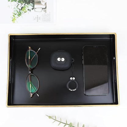 Spsyrine Black Bathroom Vanity Tray with Handles for Dresser Tops, Countertop, Perfume Decorative Tray, 11.8” * 7.87” *1.37”