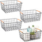 Metal Black Wire Basket,Food Storage Basket Organizer with Wooden Handles for Organizing,pantry and organizers Kitchen Cabinets Shelf potato onion, 4 Packs-Black