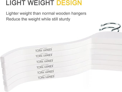 TOPIA HANGER Slim Wooden Hangers with Extra Soft Non-Slip Rubber Grips, 10-Pack High-Grade Fashion Hanger No Shoulder Bump for Sweater, Camisole, Jacket, Dress, Coat -CT15W