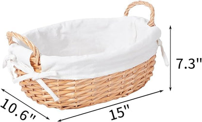 YRMT Wicker Empty Gift Basket to Fill, Wicker Storage Basket with Liner for Organizing Shelves Holiday Present Basket with Handles, Large 15" x 10.6" x 7.3"