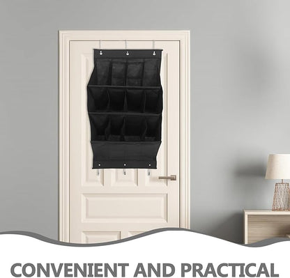 Door Shoe Organizer 12 Large Pockets Foldable Hanging Shoe Rack Black Wall Mounted for Apartment Narrow Hallway Closet