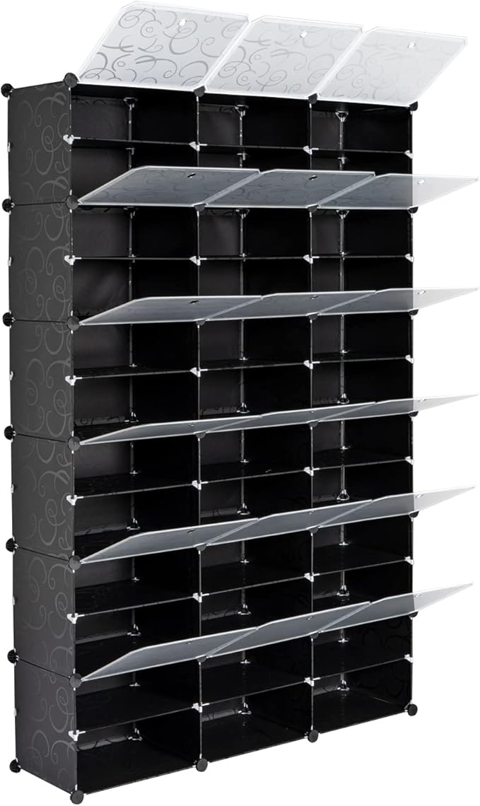 Portable Shoe Rack Organizer 12-Tier Shoe Cabinet 72-Pair shoe Storage Expandable Free Standing Stackable Space Shoe Rack for Closet Hallway Bedroom Entryway (Black,72 Pairs)
