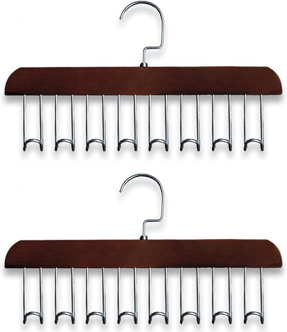 Belt Hanger 2Pcs Belt Hanger with 16 Hooks Bra Hangers for Closet,Space-Saving Wooden Closet Hanger Organizer for Ties, Scarves, Bras,Tank, Tops(Brown)