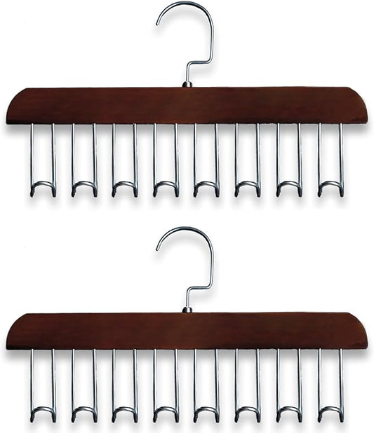 Belt Hanger 2Pcs Belt Hanger with 16 Hooks Bra Hangers for Closet,Space-Saving Wooden Closet Hanger Organizer for Ties, Scarves, Bras,Tank, Tops(Brown)