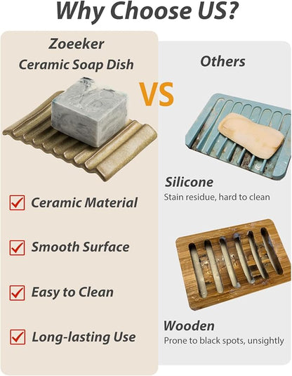 Soap Dish for Countertop with Self Drain, Ceramic Bar Soap Holder for Sink Japanese Soap Saver for Bathroom with Self Drain, Yellow