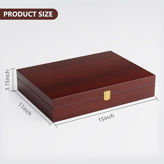 Solid Mahogany Silverware Storage Box,Silverware Chest without Silverware,Flatware Case with Red Felt Lined and Lid,Silverware Boxes for Flatware,Wooden Flatware Storage Box for 12 Sets of Utensils
