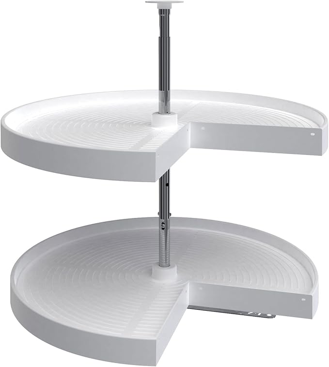 Rev-A-Shelf 28" Pie-Cut Dual Tier Plastic Lazy Susan Organizer for Diagonal Corner Base Cabinets, Rotating Shelves for Kitchen Organization, 28" W x 18" D x 26" H, White, LD-2942-28-11-1
