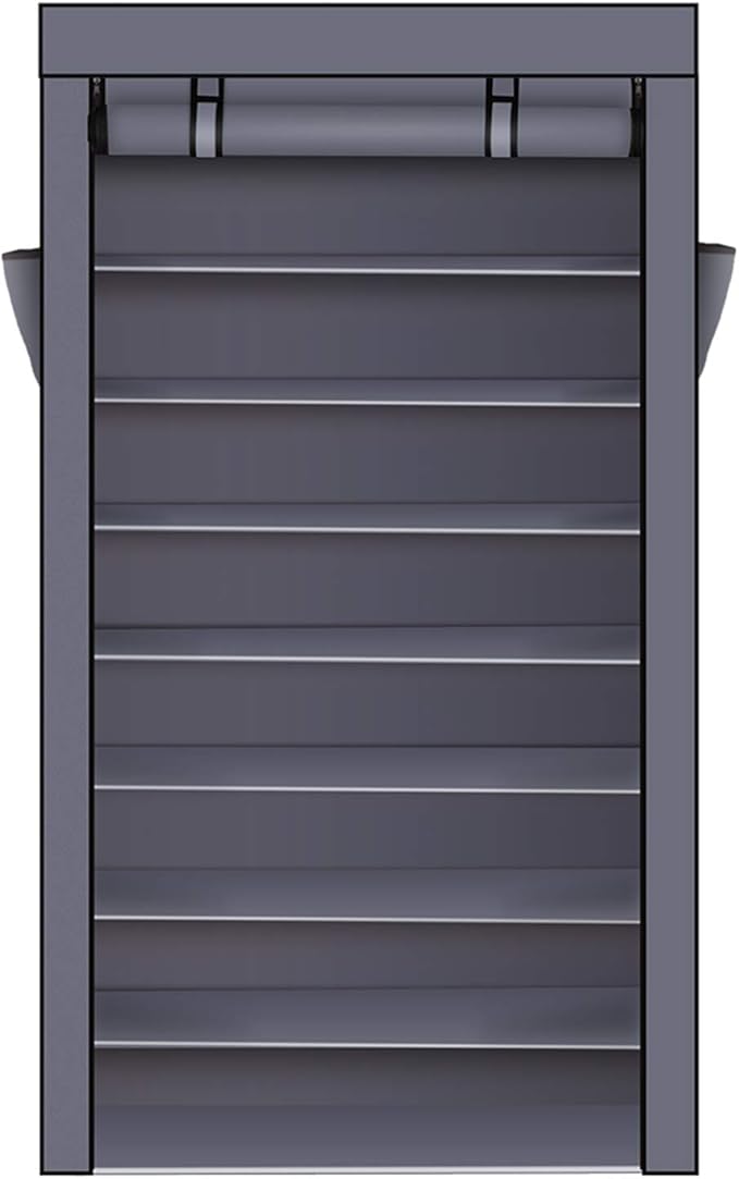 Shoe Rack, 10 Tier Shoe Organizer with Dust Cover, Closet Shelf for up to 45 Pairs of Shoes, Suitable for Sneakers, High Heels, Flats, and Boots (Grey)