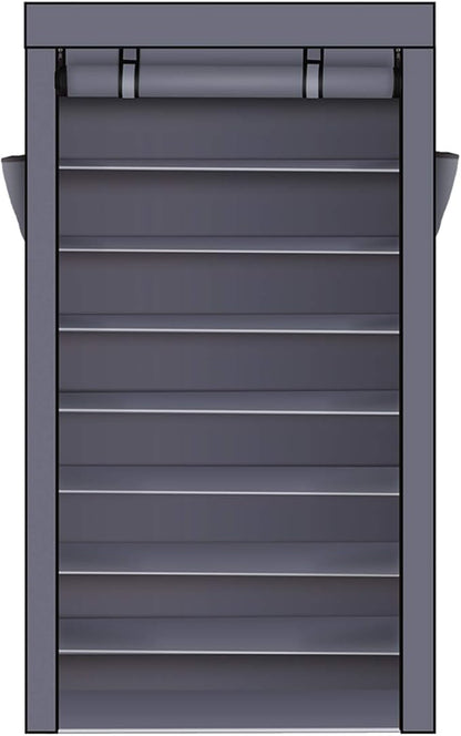 Shoe Rack, 10 Tier Shoe Organizer with Dust Cover, Closet Shelf for up to 45 Pairs of Shoes, Suitable for Sneakers, High Heels, Flats, and Boots (Grey)