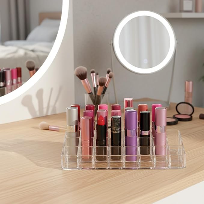 MAQUITA 4 Pcs Clear Lipstick Holder Acrylic Lip Gloss Organizer Cosmetic Storage Lipstick Display Case for Perfume Sample Drawer Brushes Bottles Women Birthday Gift