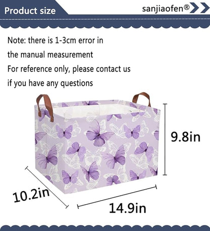 Sanjiaofeng Rectangular Kids Basket Butterfly Storage Bins,Girls Storage Basket with Handles.Clothers,Toys,Books,Kid's Gifts Bins. (Purple Butterfly)