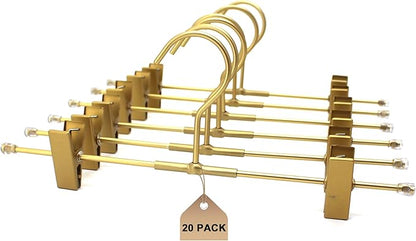 Shorts Hangers 20 Pack Jeans Hangers for Closet 11.8" Gold Aluminium Hangers with 2 Adjustable Clips Pants Hanger Shirt Slim Hangers for Men Women Metal Hangers