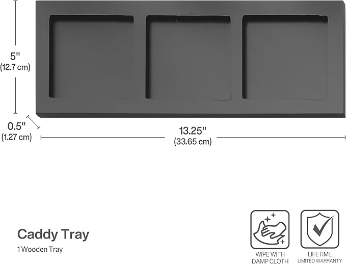 Towle Living 3-Piece Ceramic Caddy with Wood Tray, White, Black