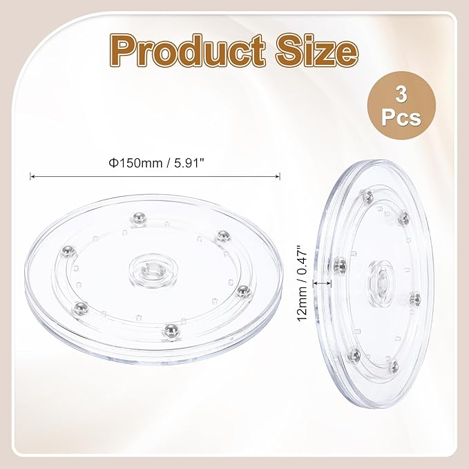 uxcell 3Pack Acrylic Lazy Susan Turntable, 6" Spinner Lazy Susan Turntable Organizer, Acrylic Ball Bearing Rotating Tray for Pantry Spice Rack Decorating, Clear