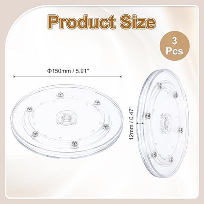 uxcell 3Pack Acrylic Lazy Susan Turntable, 6" Spinner Lazy Susan Turntable Organizer, Acrylic Ball Bearing Rotating Tray for Pantry Spice Rack Decorating, Clear