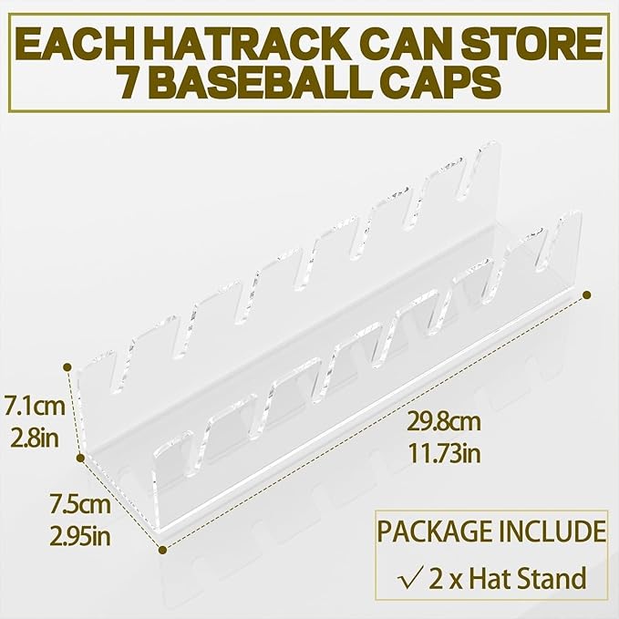Hat Organizer for Baseball Caps 2 Pack Hat Organizer Shelf Acrylic Hat Stand for Baseball Caps Hat Racks for 14 Baseball Caps for Bedroom, Closet, Dresser (Clear)