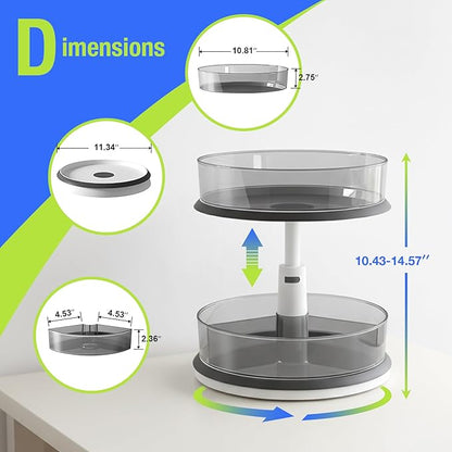 2 Tier Lazy Susan Turntable Organizer for Medicine Cabinet Bottle Pantry Countertop with Clear Large Spice Rack 11 Inch Grey