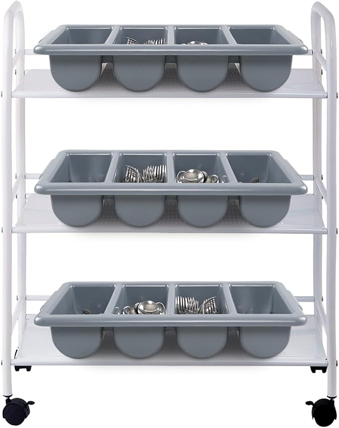Pack of 4 4-Compartment Restaurant Silverware Organizer Bins, Plastic Commercial Cutlery Holder, Gray