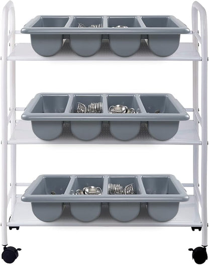 Pack of 4 4-Compartment Restaurant Silverware Organizer Bins, Plastic Commercial Cutlery Holder, Gray