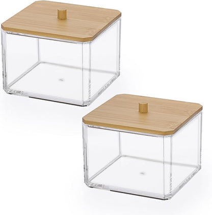 Hipiwe Acrylic Qtip Holder 2 Pack Cotton Swab and Ball Organizer with Lid Bathroom Q-tip Dispenser Clear Acrylic Apothecary Jar for Cotton Pads, Swabs, Balls, Storage Containers for Organizing