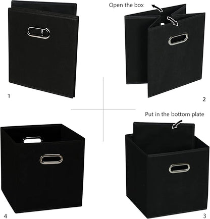 Fabric Cloth Storage Bins,Fabric Cube Organizer with Dual Handles Foldable Cube Storage Baskets for Home Bedroom Storage,Set of 6, Black