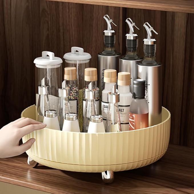 360°Rotating Organizer,Lazy Cosmetic Perfume Storage Organizer,Large-Capacity Round Display Box,Suitable for Bathroom Countertops,Dressers (Cream White)