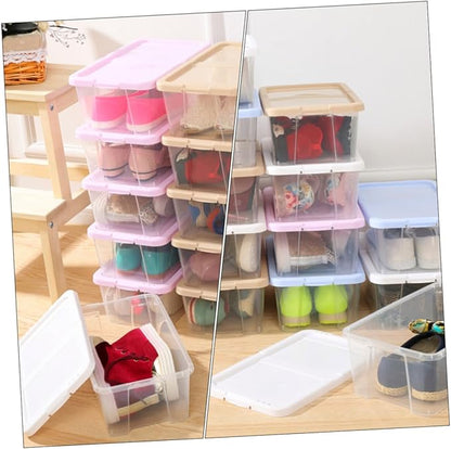 SEWACC Stackable Plastic Shoe Storage Boxes with Lids, Household Shoe Organizer Cases for Closet and Kitchen, 2pcs Set