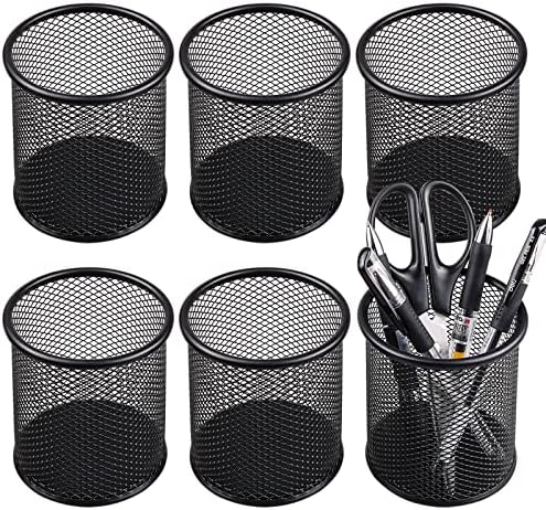 QYH Mesh Pencil Cup for Desk 6 Pack, Black Pen Holder 3.54"x3.93" by QYH