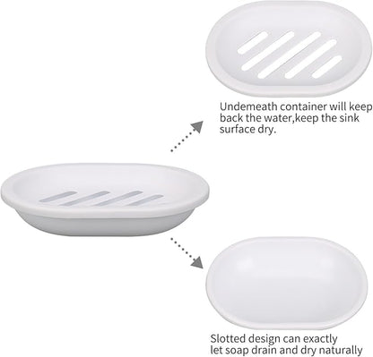 Topsky Soap Dish for Shower, 2pcs Soap Dishes Soap Savers for Bar Soap, Soap Bar Holder Shower with Drip Tray, Plastic Soap Holders with Drain for Kitchen Sink, Easy to Clean, Dry,White