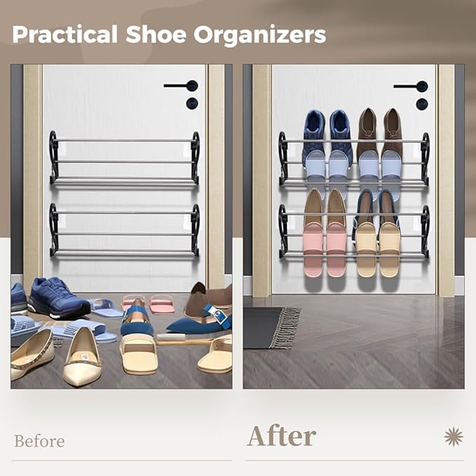 2-Pack Over-Door Shoe Racks with Adhesive Mounts, Wall-Mounted Storage Shelves, Space-Efficient Shoe Organizers for Entryways, Bathrooms, and More