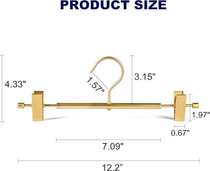 Amber Home 10 Pack Matte Gold Aluminum Pants Hangers, 12.2” Extra Smooth Metal Skirt Hangers with 2 Adjustable Non-Slip Clips, Light & Sturdy Metal Hangers for Shorts, Trousers & Slacks