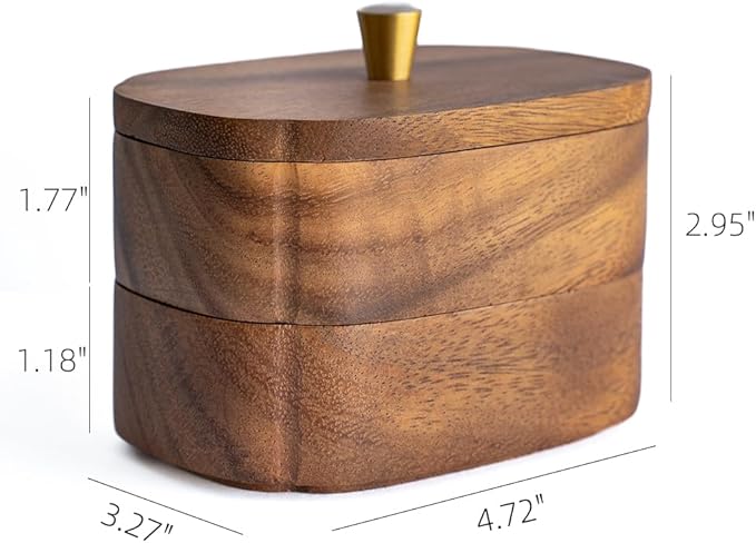 Acacia Wood Qtip Holder Bathroom Jars with Lids, Double-Layer Canisters for Cotton Ball/Round/Pads, Floss Pick Storage, Jars for Bathroom Countertop/Vanity Organizer, Home Decor
