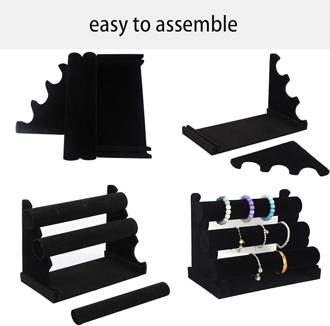 3 Tier Bracelet Holder Display, Velvet Watch Organizer Stand for Selling, Detachable Jewelry Racks for Vendors(Black)