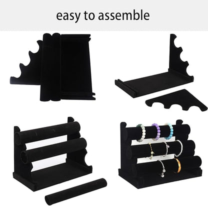 3 Tier Bracelet Holder Display, Velvet Watch Organizer Stand for Selling, Detachable Jewelry Racks for Vendors(Black)
