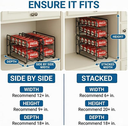 CANYAVE Soda Can Organizer Storage Rack, 2 Pack Stackable Beverage Soda Can Dispenser Organizer Holder for Refrigerator, Cabinet, Pantry (Black)