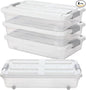 Beeveer 4 Pcs Plastic Under Bed Storage Containers with Lid Wheel Handle, Transparent Large Capacity Stackable Latching Storage Bins for Closet Bedroom Clothes Shoes Blanket(23.7 x 15.8 x 5.2,White)