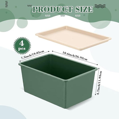 Menkxi 4 Pcs Storage Bins with Lids Plastic Stackable Containers for Organizing Shelves Christmas Ornament Box Baskets(Green,Small)
