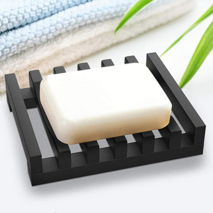 2Pcs Soap Dish Holder, Non-Slip Bathroom Accessories Silicone Soap Case Saver, Sink Deck Bathtub Shower Dish Soap Drainer, Silicone Holder for Soap, Sponges, Scrubber (Black)