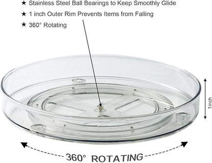Lazy Susan Turntable Food Storage Container for Cabinets, Pantry, Refrigerator, Countertops, BPA Free - Spinning Organ-izer Rack for Spices, Condiments, Baking Supplies - 9" Round，Clear
